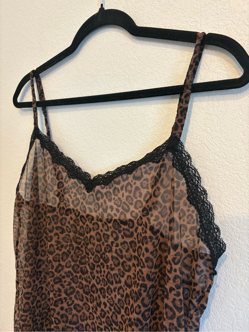Leopard Print Lace Trim Camisole Tank Y2K Sheer Animal Print Top Women’s XL - Picture 4 of 13